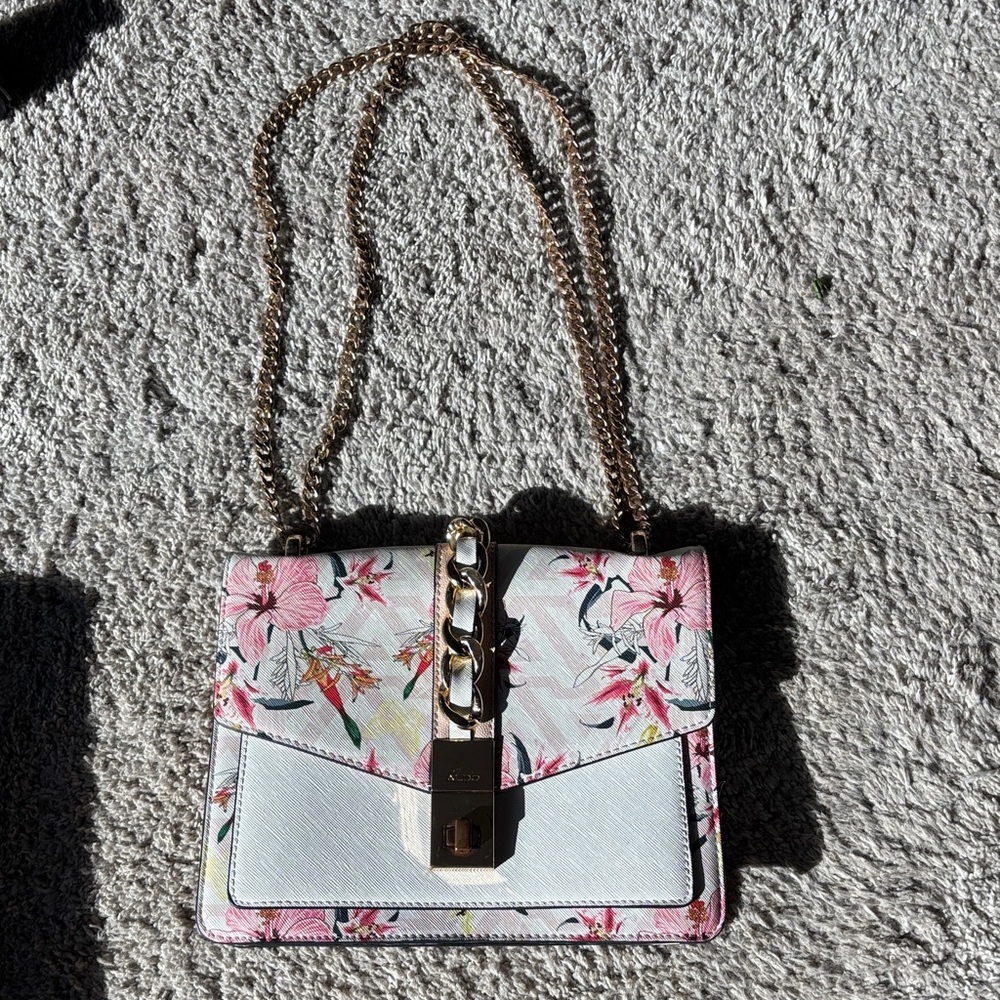 Aldo Pink Floral Chain Crossbody Bag